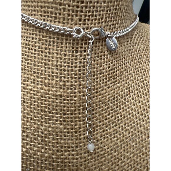 Vintage Avon Mark Silver Tone Rose Gold Bib Necklace Clear Rhinestones Adj 20.5" - Picture 4 of 4